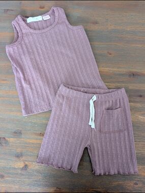 Zara Kids Ribbed Tank & Shorts Pajama Set - Mauve Pink